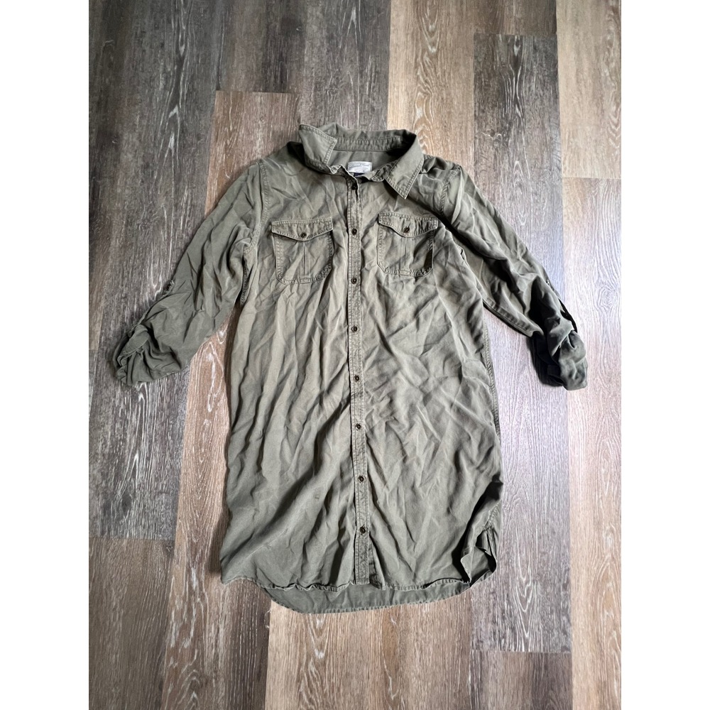 Universal Thread Button Down Shirt Mens Medium Olive Green Longline Utility 3176